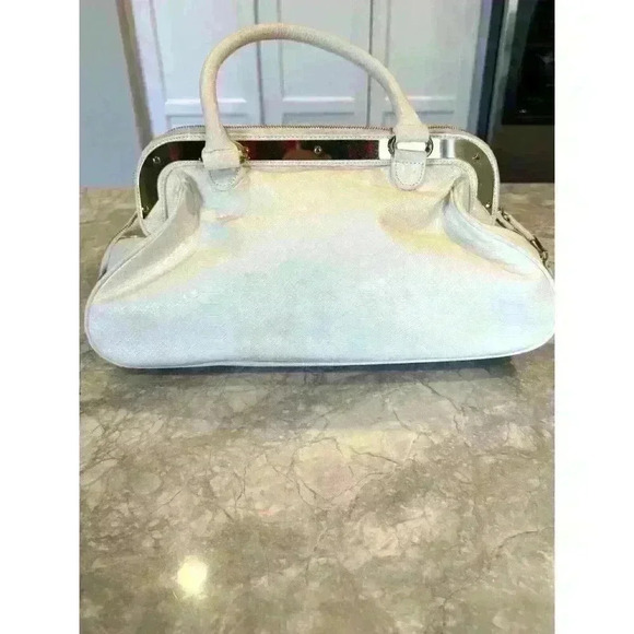 IMAN Women’s White Gold Croc Faux Leather Handbag Satchel Large Size Purse Zip - Picture 2 of 9